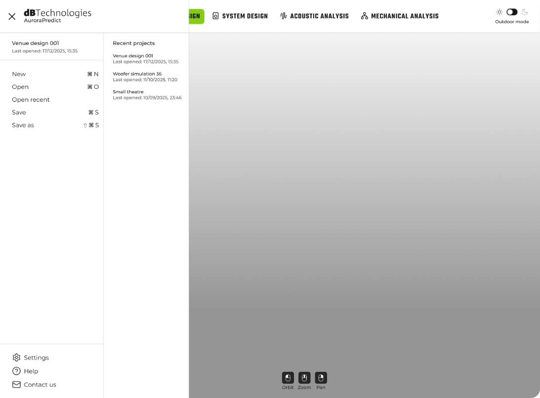 Aurora Predict outdoor view with menu open