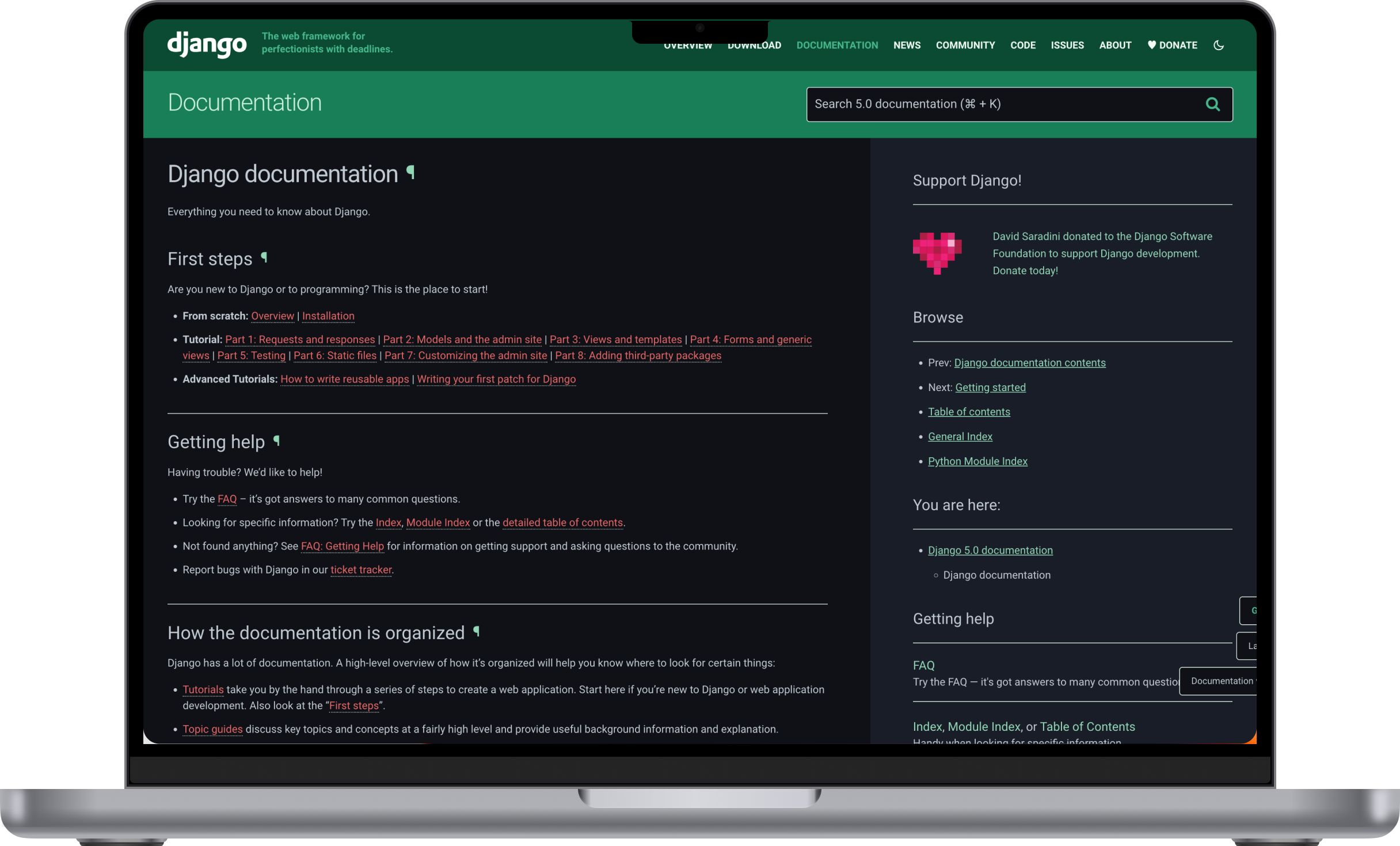 djangoproject.com on a laptop